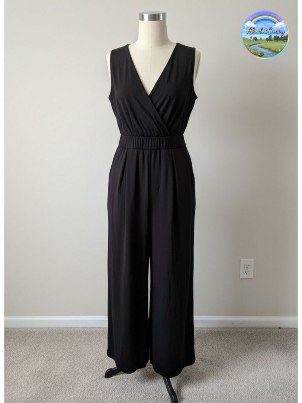 Sleeveless Linen Blend Wrap Jumpsuit V-Neck Wide Waist Casual Ankle Length
